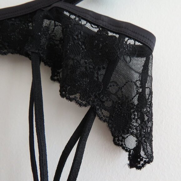 LOUNGE Tyra Floral Lace Sheer Mesh Suspender Belt in Black - Size XS - Picture 4 of 14